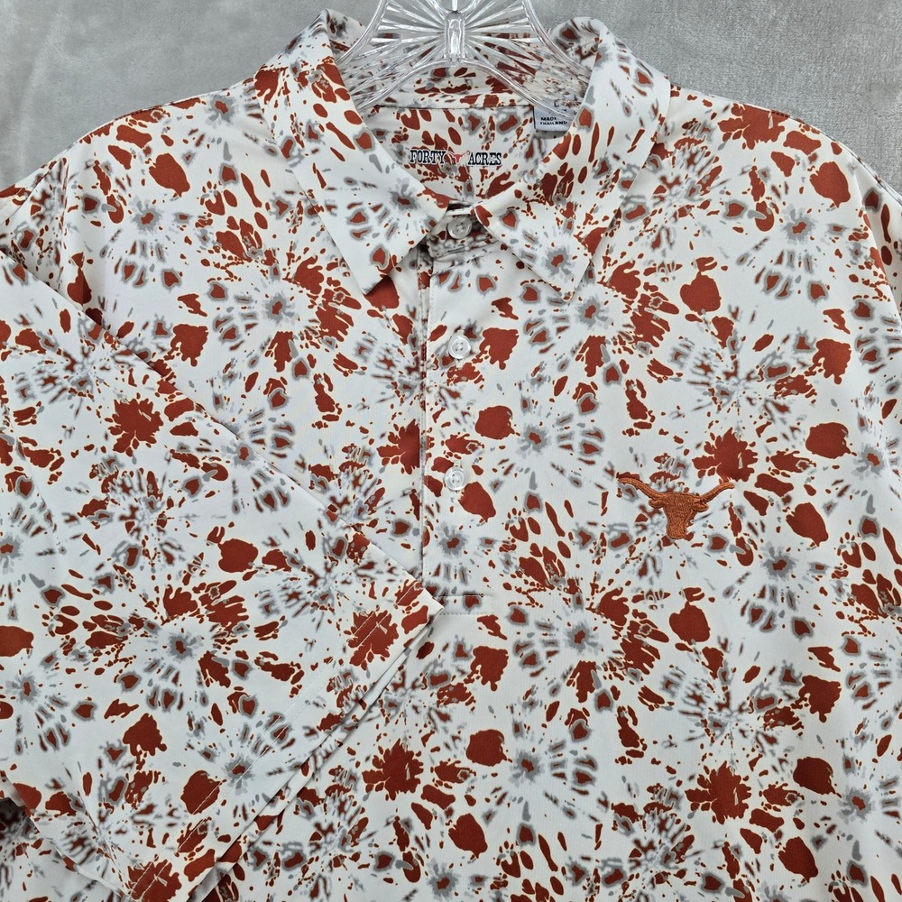 Forty Acres Polo Shirt Mens Large Orange White Tie Dye Texas Longhorns Golf UT
